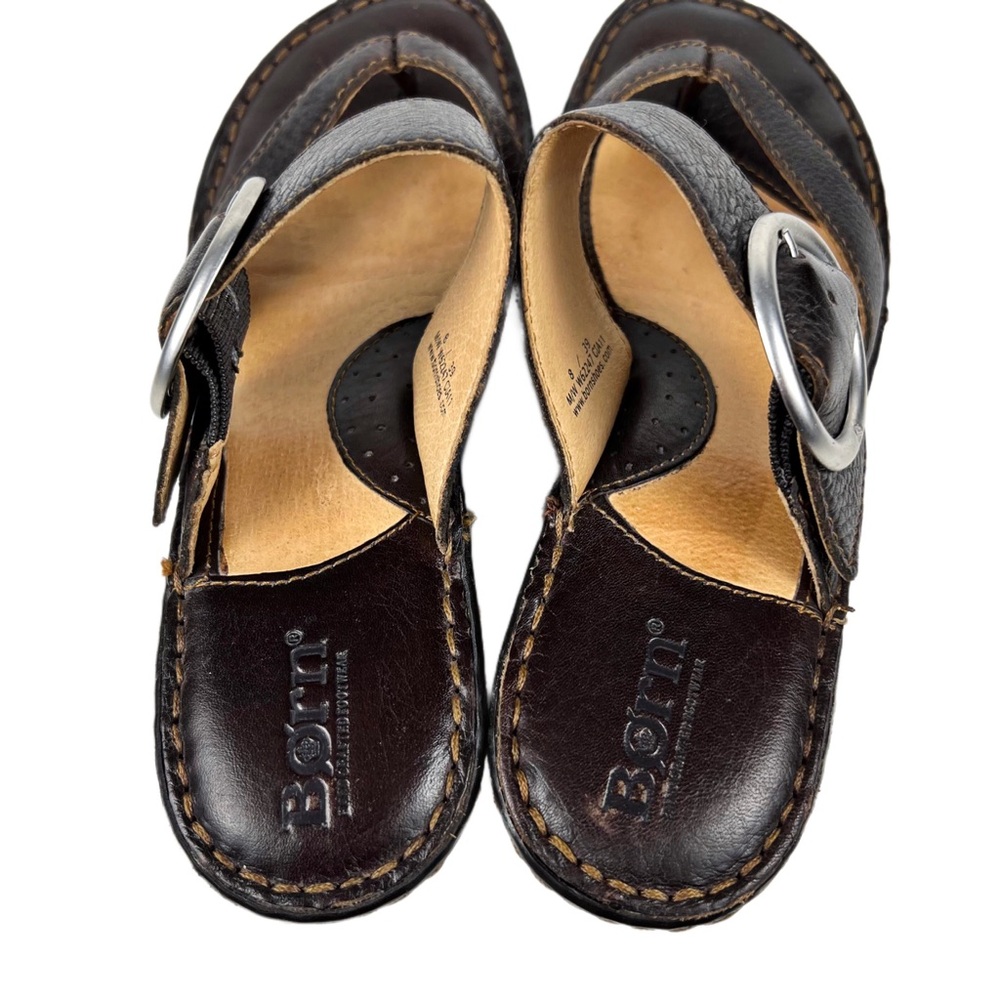 Born Dark Brown Leather Thong Wedge Sandal Size 8 - Picture 4 of 7